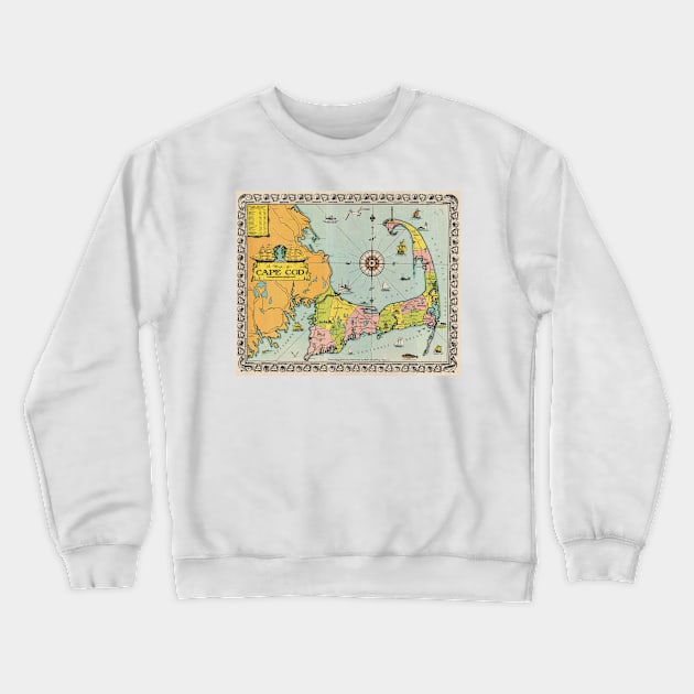 Vintage Map of Cape Cod Crewneck Sweatshirt by Bravuramedia